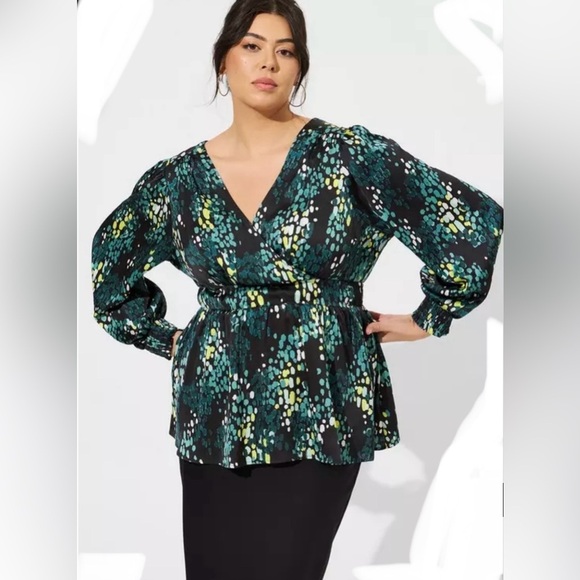 torrid Tops - Torrid Satin Surplice Tie Cut Out Back Long Sleeve Blouse Size 4X